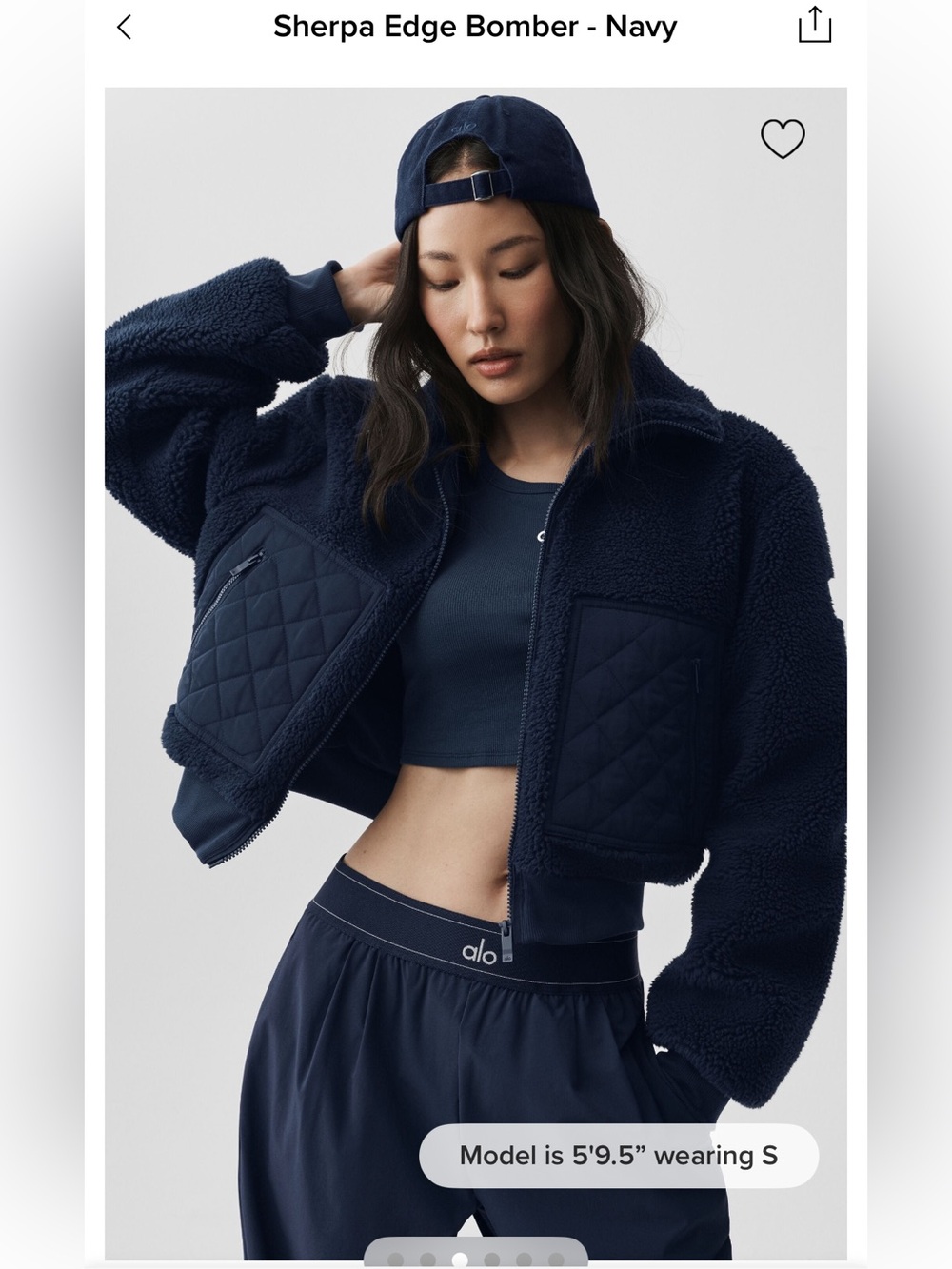 ALO Yoga Navy Sherpa Edge Bomber Zip Jacket Navy Small